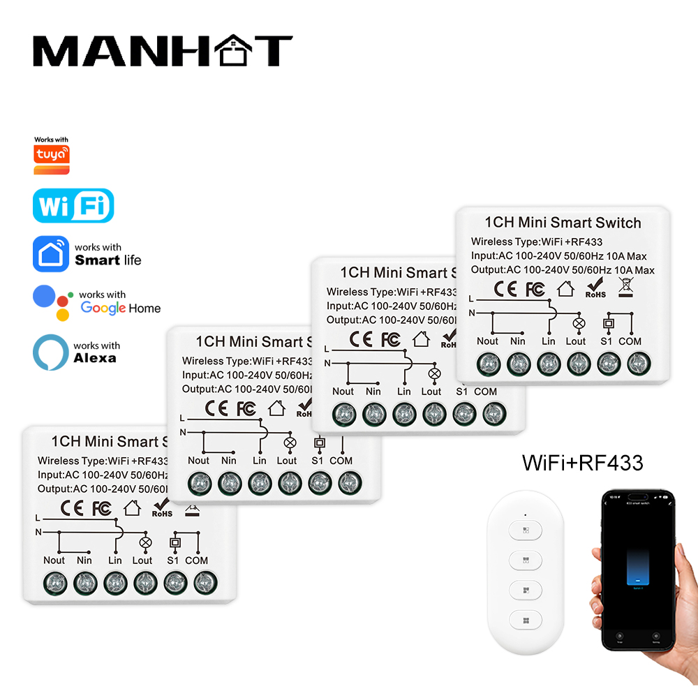 Smart Light Switch Wifi - 10A Mini WIFI Smart Switch RF433Mhz